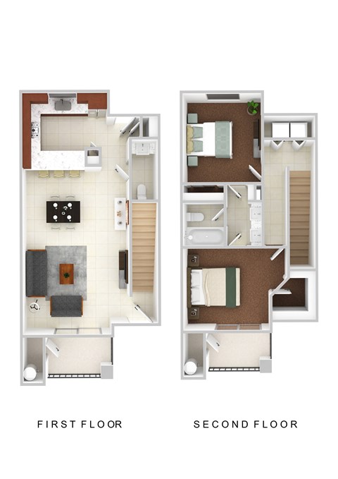 Floor plan for 2 beds, 1.5 baths, 1052 sqft